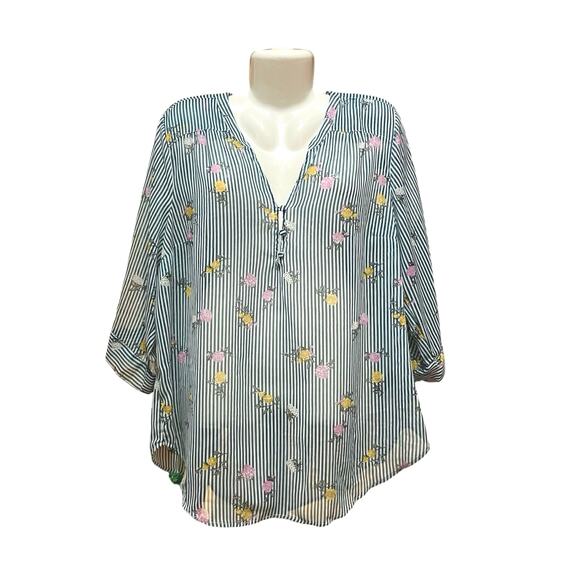 Torrid Women's Metallic/Green Floral Harper V-Neck Sheer Blouse SZ 2 (2X/18/20) - Picture 1 of 10